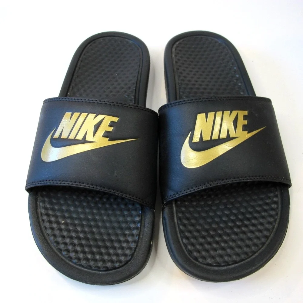 Nike Benassi JDI Slide Sandals Men's Size‎ 8 Black / Gold 343880 016
